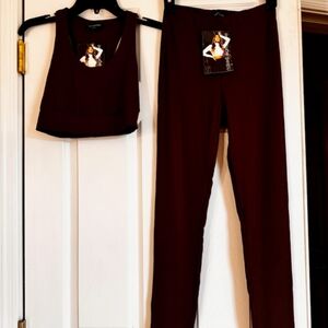 Brand New Naked Wardrobe Brown Ribbed Two Piece Leggings Set